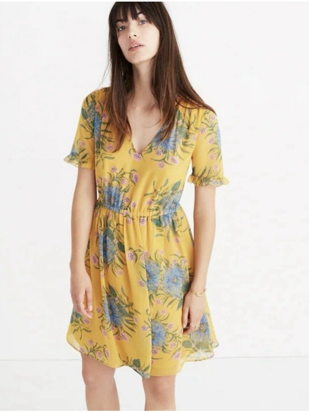 NWT Madewell Sweetgrass Ruffle-Sleeve Dress Painted Blooms Sheet Ruffle Size 6